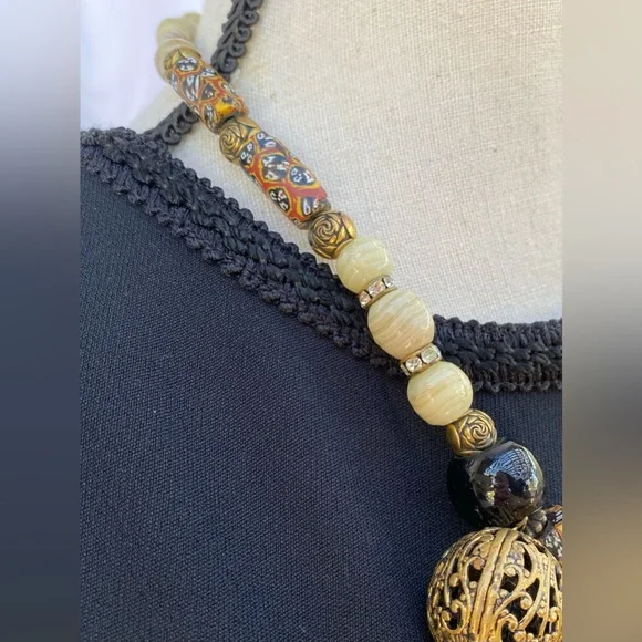 Antique Berber large copal amber beaded necklace with pendant from Morocco